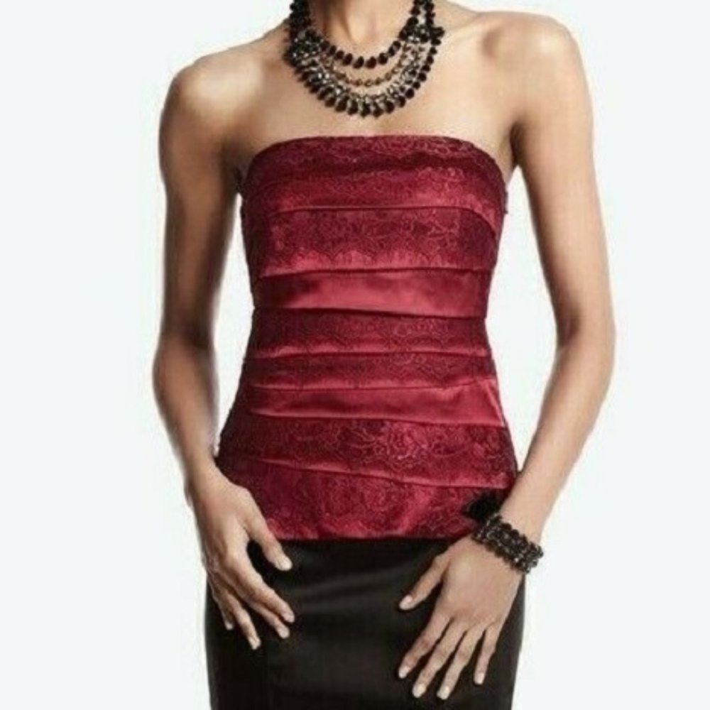 White House Black Market Red Lace Bustier Top